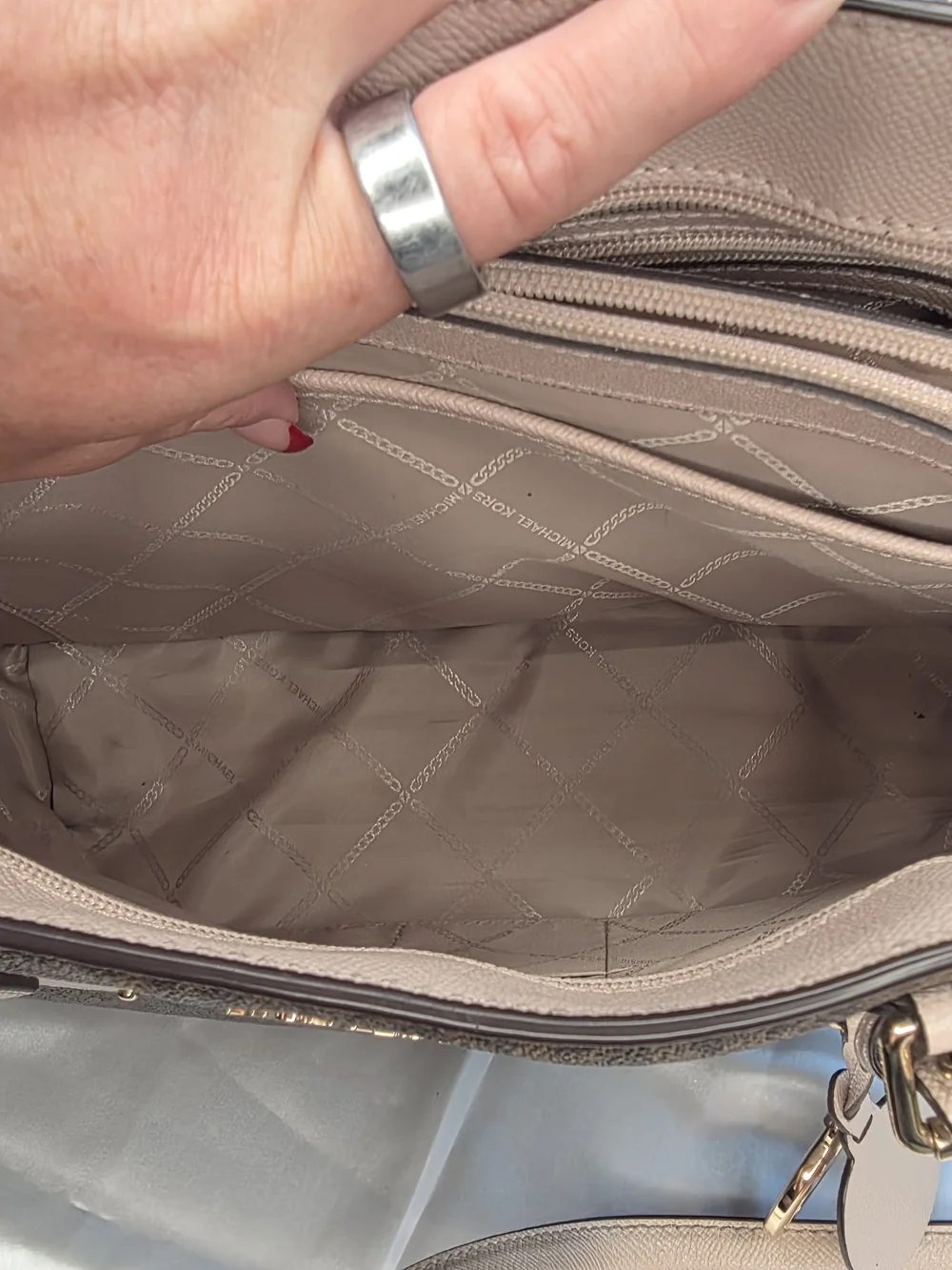 Michael Kors Brown Signature Logo Tote with Blush Leather Trim & Buckle Straps - Picture 11 of 11